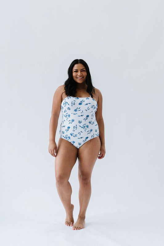 Lux Ocean Blue Floral Ribbed One Piece