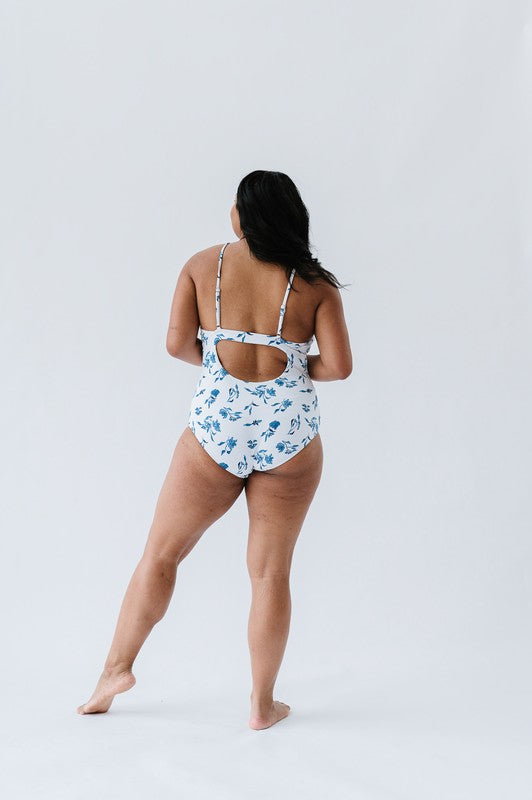 Lux Ocean Blue Floral Ribbed One Piece