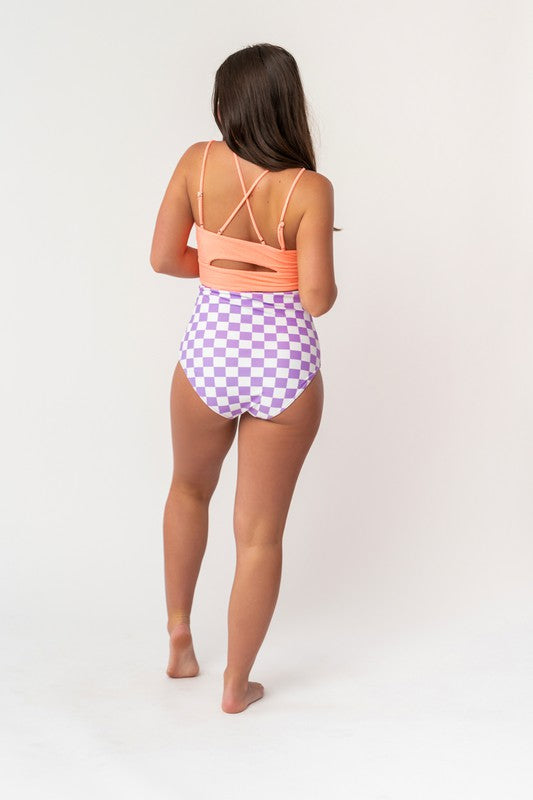 Lux Purple Check Reversible Midi Swim Bottoms