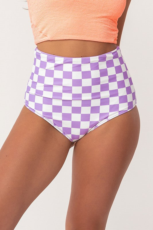 Lux Purple Check Reversible Midi Swim Bottoms