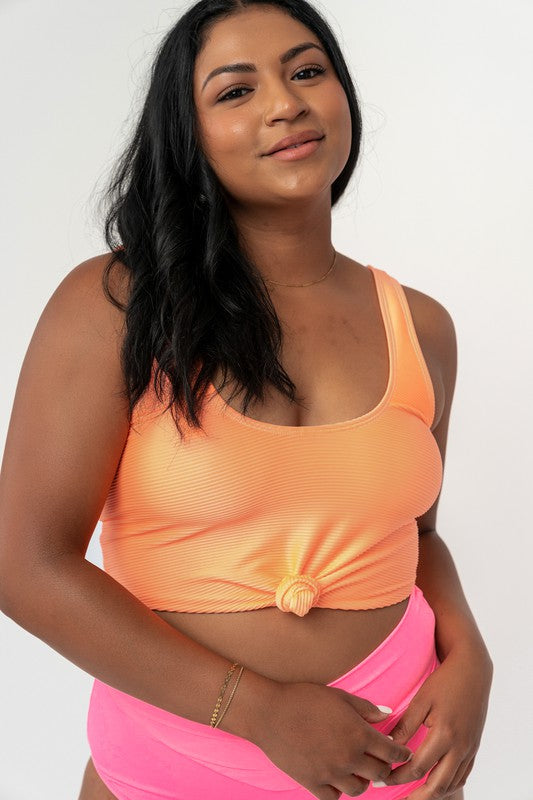 Lux Orange Knotted Front Swim Top