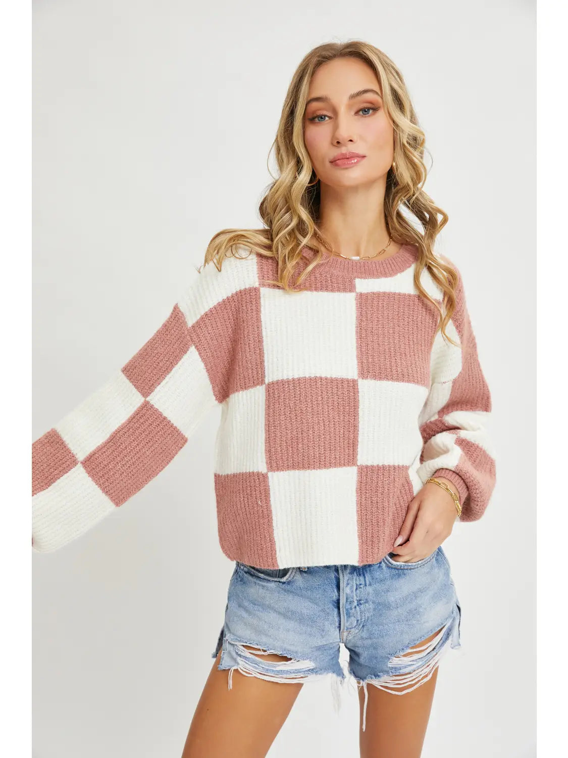 Sweet Rose Checker Sweater