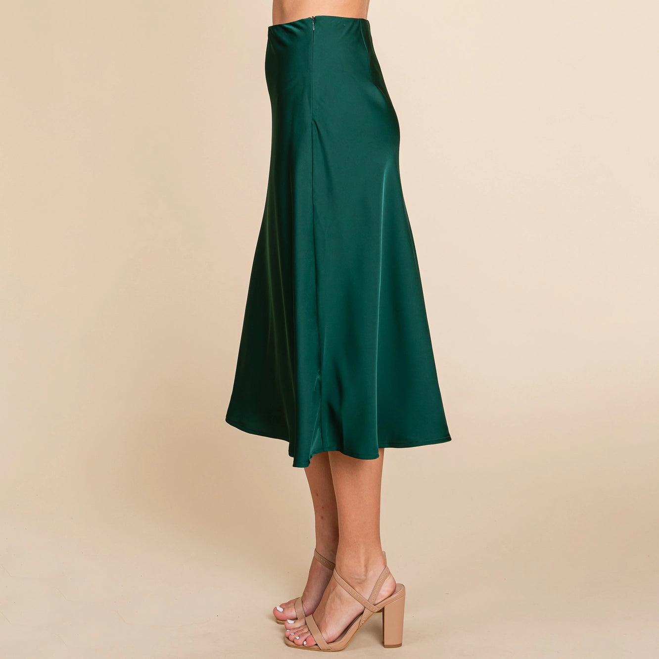 High Waist Satin A line Midi Skirt