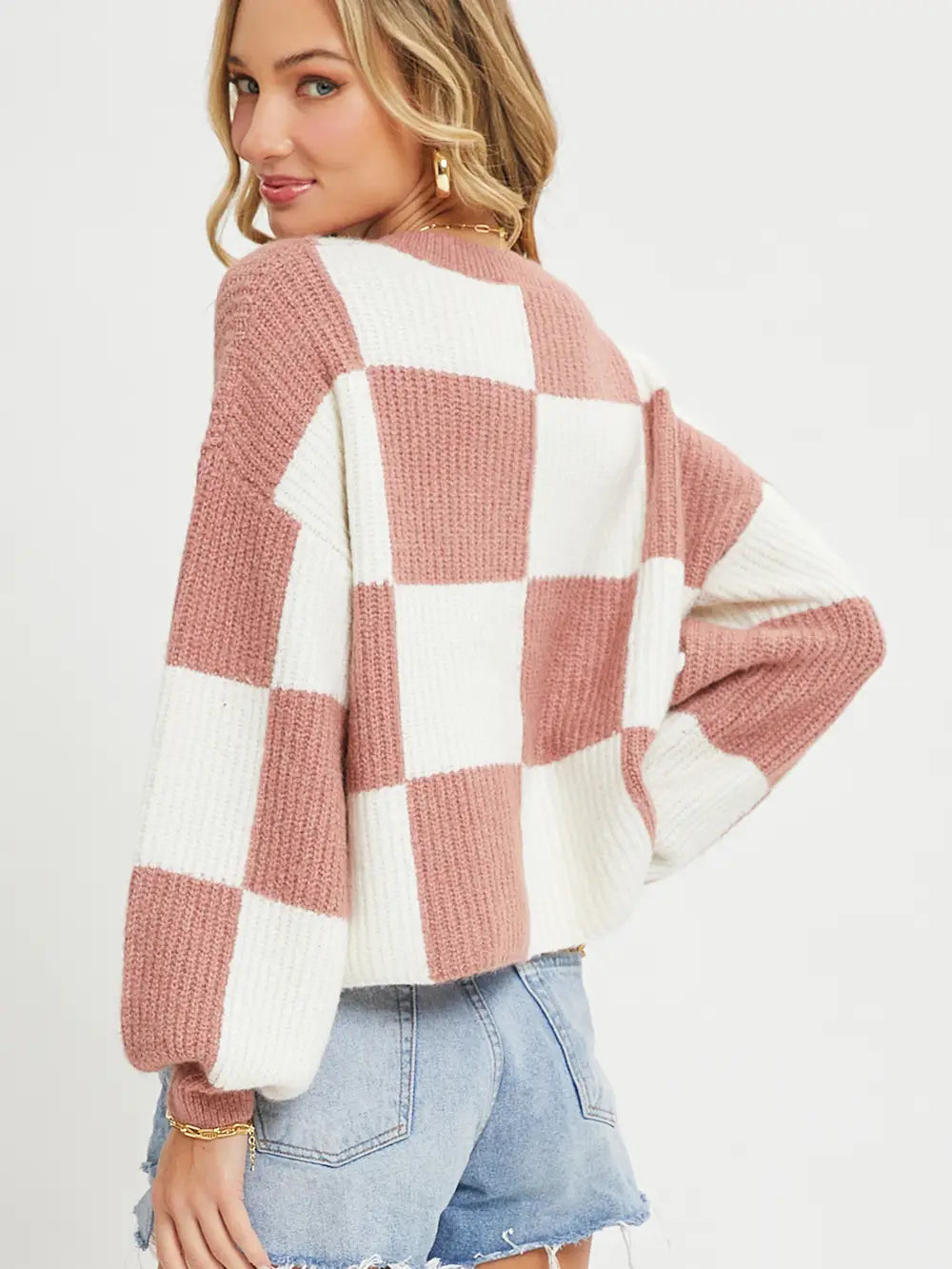 Sweet Rose Checker Sweater