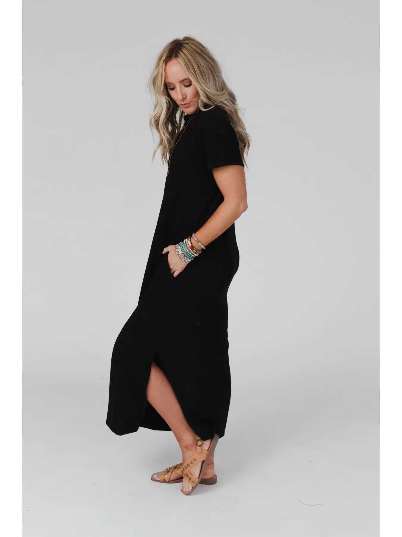 Easy Days Maxi Slit Tee Dress - Black