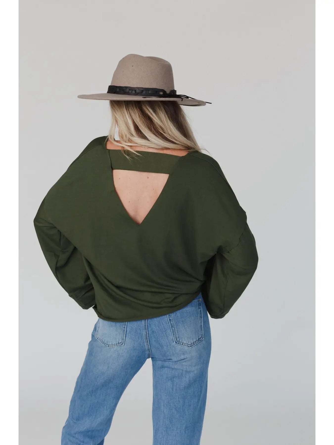 Love It V Neckline Sweater Top - Olive