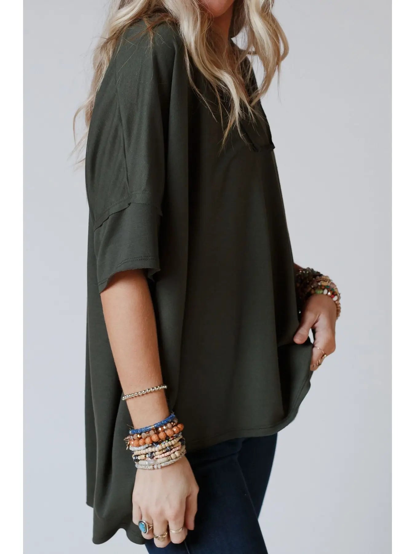 On The Go V Neck Essential Tee - Olive