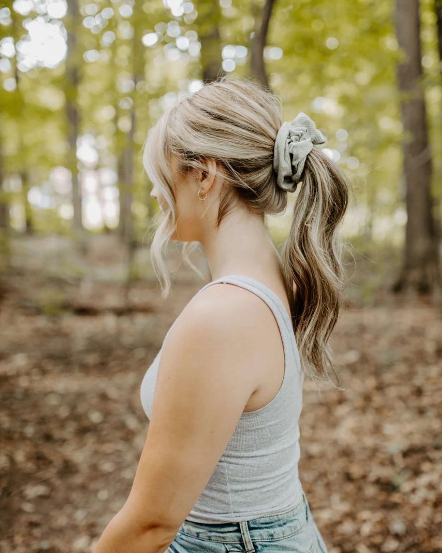 Soft Grey Rib Knit Scrunchie