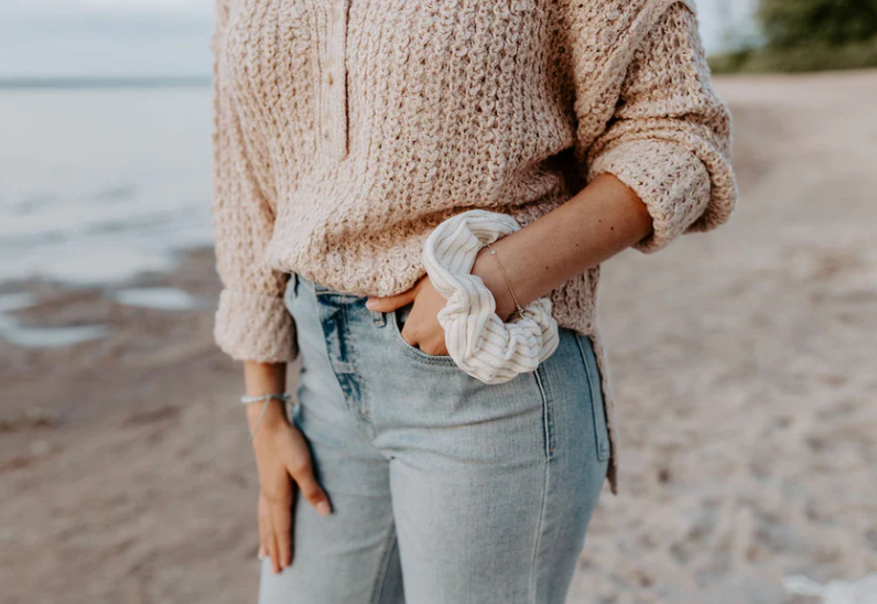 Beige Waffle Stripe Scrunchie