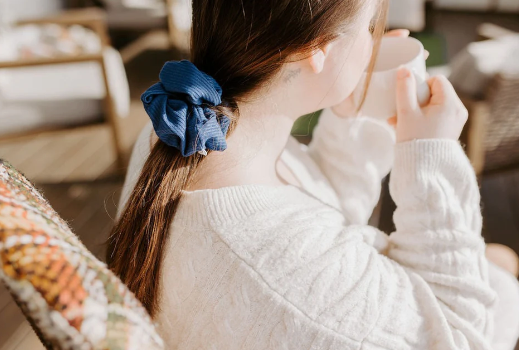 Soft Navy Rib Knit Scrunchie