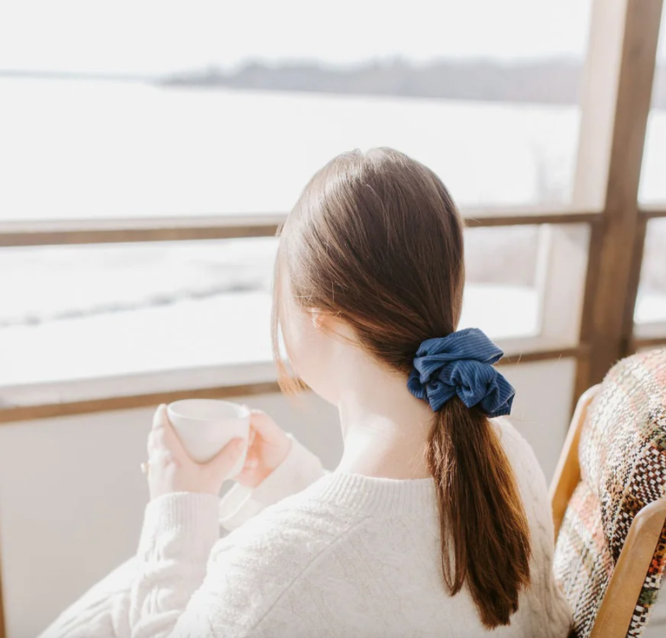 Soft Navy Rib Knit Scrunchie