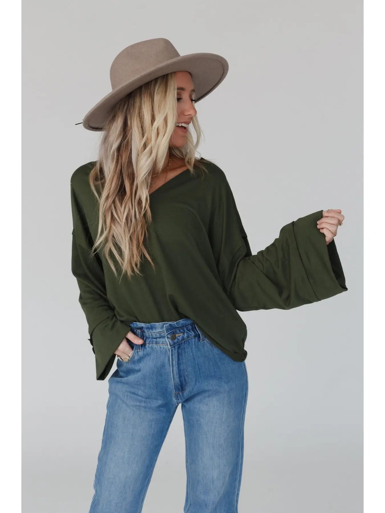 Love It V Neckline Sweater Top - Olive