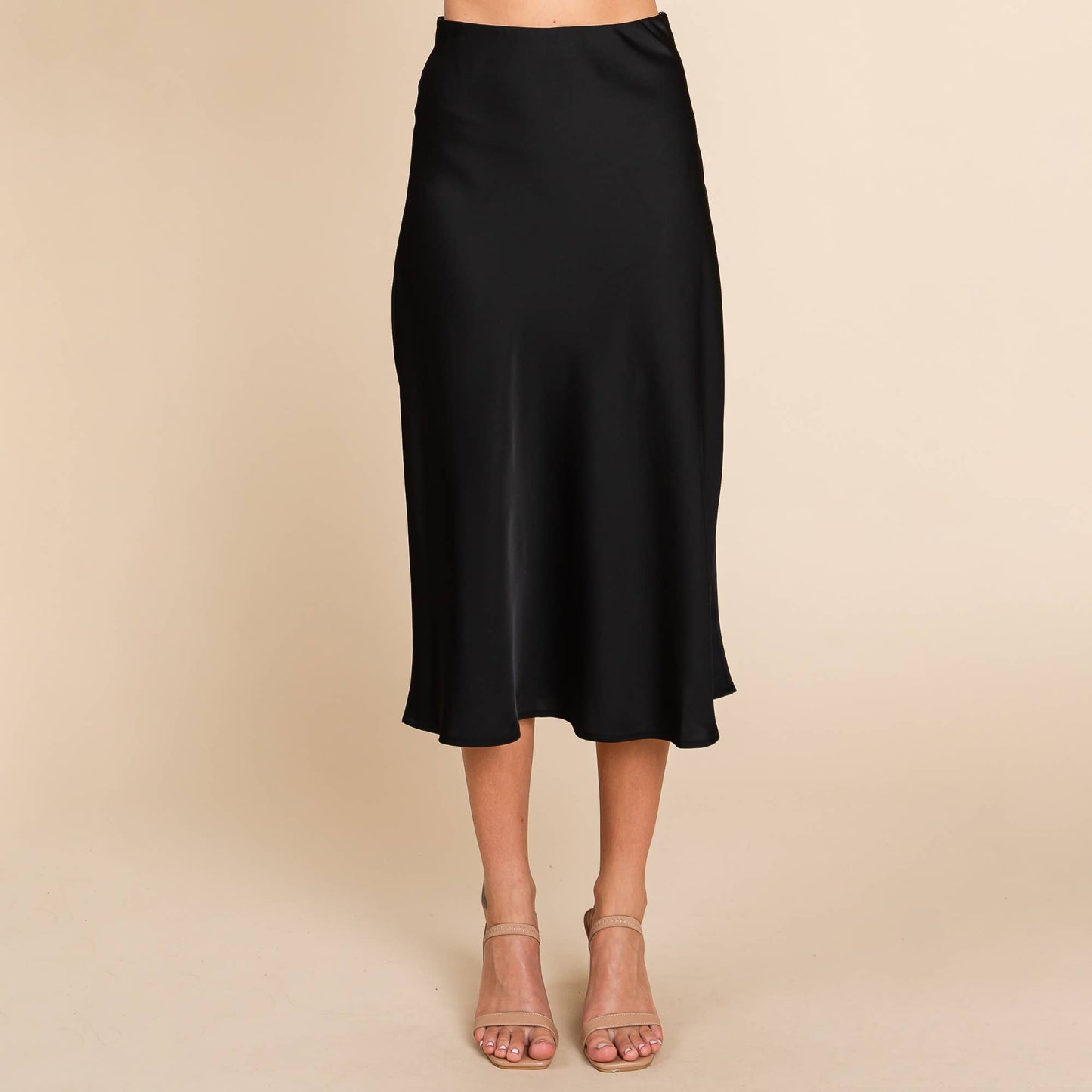 High Waist Satin A line Midi Skirt